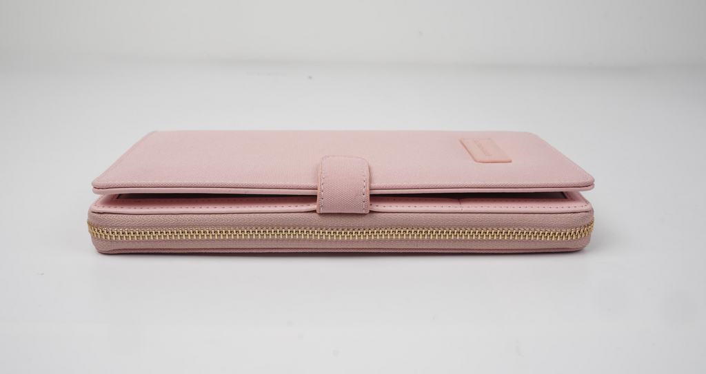 Pink wallet document holder with multiple pockets