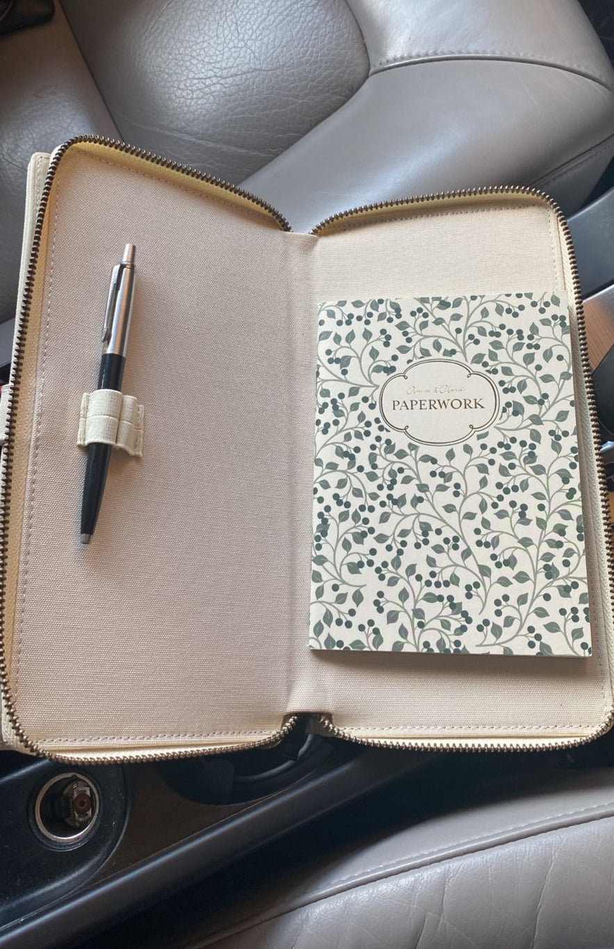 Open document holder cream with pen and notebook