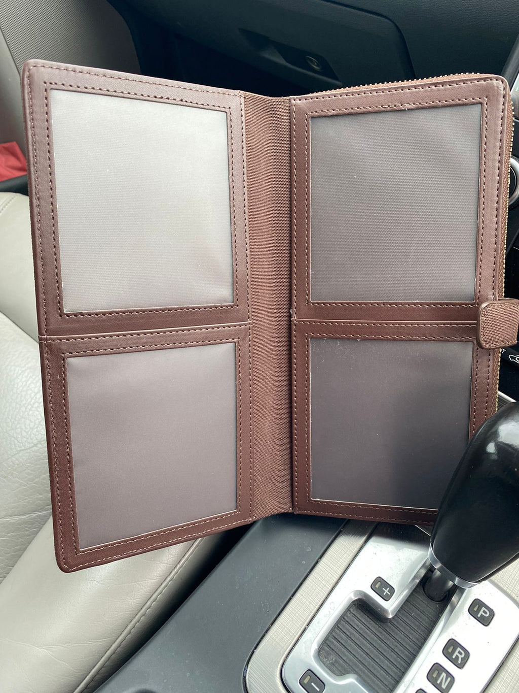 open brown document holder
