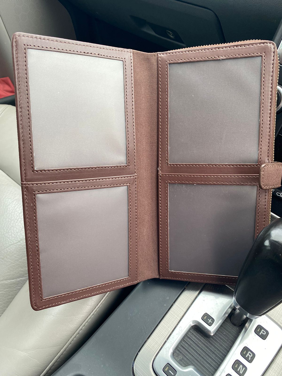 open brown document holder