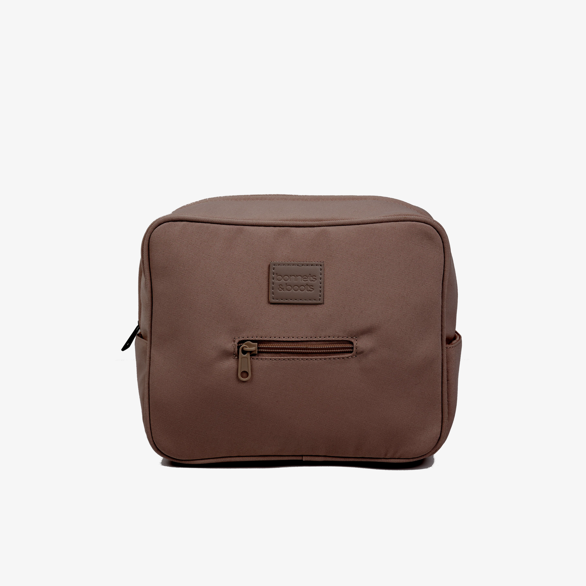 brown car bag for makeup and tissues