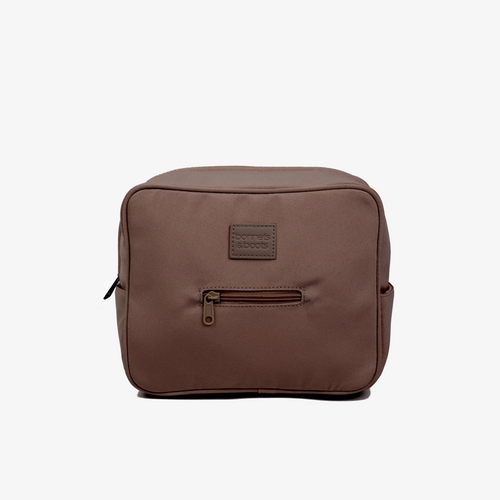 brown car bag for makeup and tissues